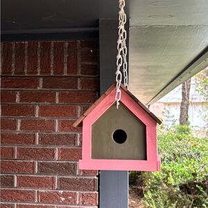 Handcrafted Pink & Olive Green Hanging Birdhouse